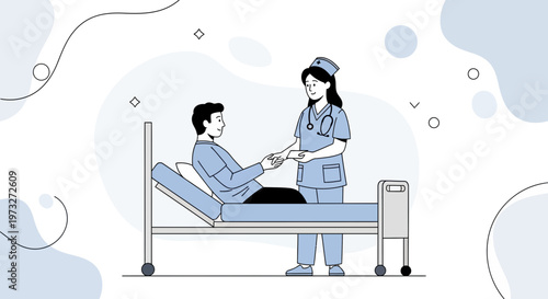 Nurse caring for patient in hospital bed, medical healthcare concept