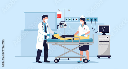 Medical Team Treating Patient in Hospital Emergency Room.