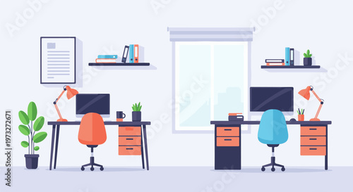 Modern Office Desks with Computers and Chairs 9.