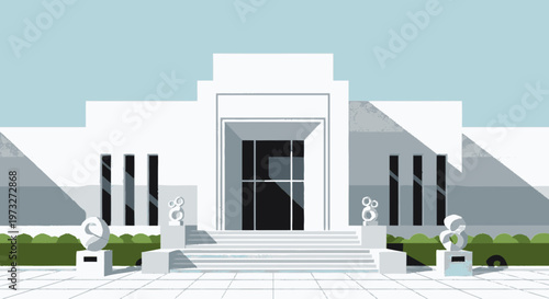 Modern white building with stairs.