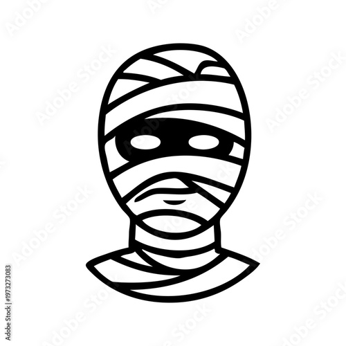 Logotipo con dibujo minimalista con líneas de una cabeza de momia de Egipto. Icono para Halloween con cabeza de momia egipcia 