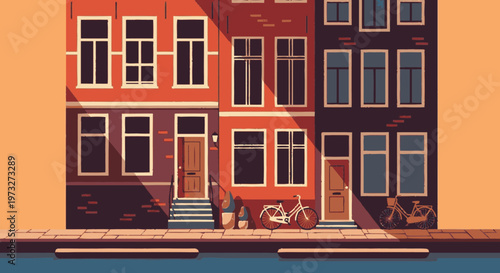 Row of colorful urban residential buildings.