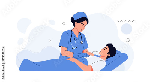 Nurse caring for patient, medical procedure illustration