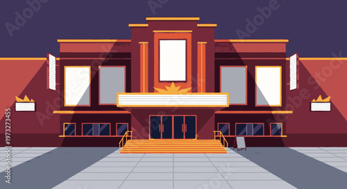 Theater Building with Orange Entrance.