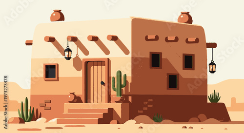 Traditional Adobe Desert Home Architecture.