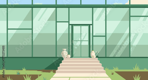 Two white lions on stairs outside.