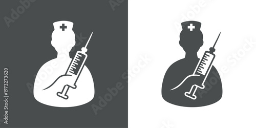 Logo Medical. Campaña de vacunación. Dibujo con silueta de una enfermera con una jeringuilla	