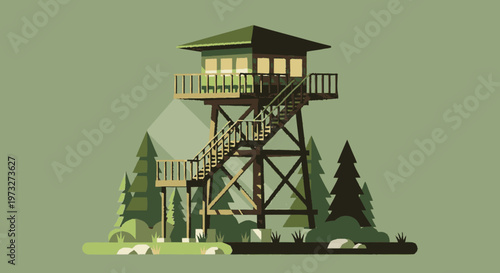 Wooden Fire Lookout Tower Structure.