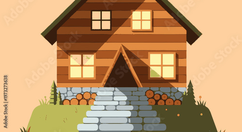 Wooden House with Stone Steps.