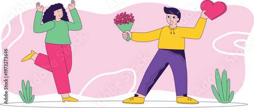 A romantic gesture meets a playful rejection in a lighthearted scene