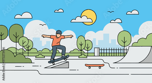 Young man skateboarding on a ramp.