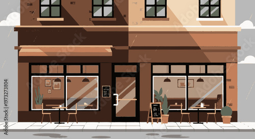 Brown Building with Large Storefront Windows.