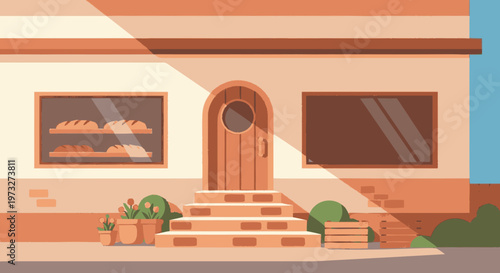 Brown Wooden Door with Arched Top.