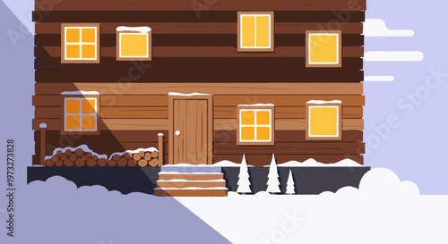 Brown Wooden House with Snow.