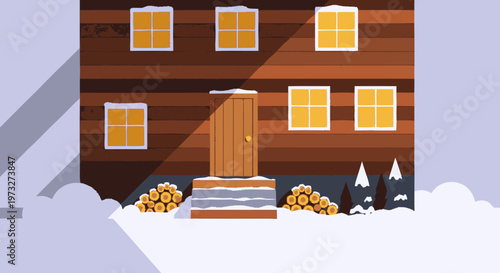 Brown Wooden House with Snow.