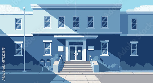 Building Entrance with Staircase and Doors.