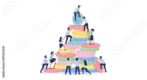 Business people climbing career ladder fast.