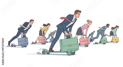 Businessman pulling luggage cart fast airport.