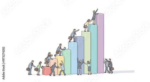 Business People Climbing Bar Graph Chart.