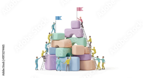 People stacking boxes teamwork concept.