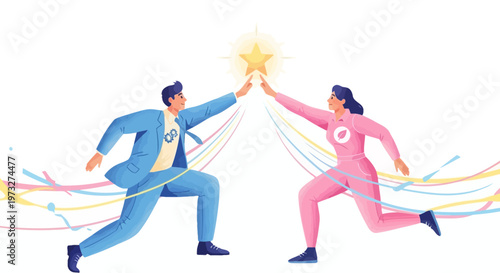 Businessman and businesswoman reaching agreement.