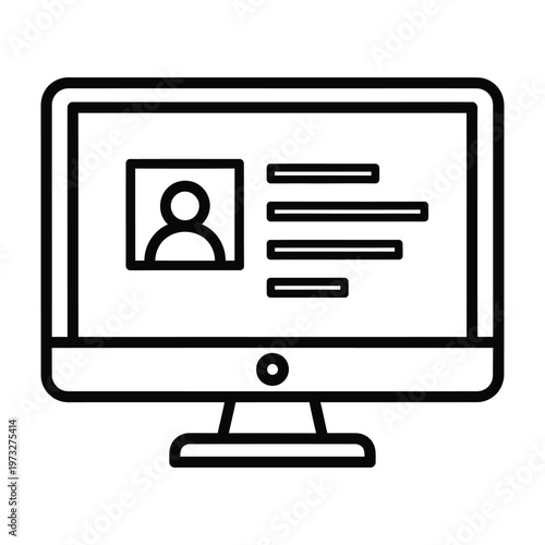 Computer monitor displaying user profile account and personal information document vector icon with data entry