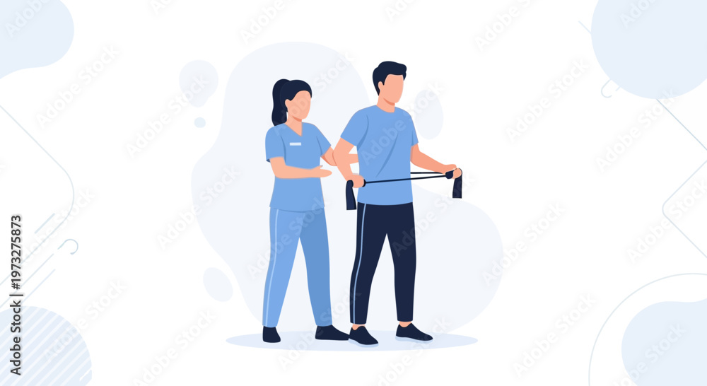 © Kala - Physical therapist assisting patient with resistance band exercise for rehabilitation