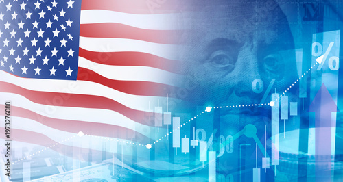 US financial inflation crisis with stock market graph , economy problem , investment analysis concept