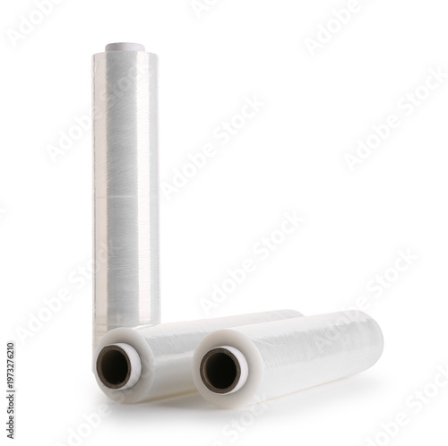 Rolls of stretch wrap on wh...