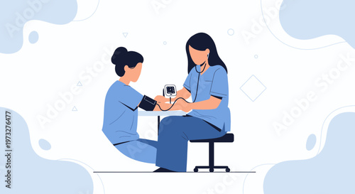 Nurse checking patient's blood pressure, medical check-up, healthcare concept illustration