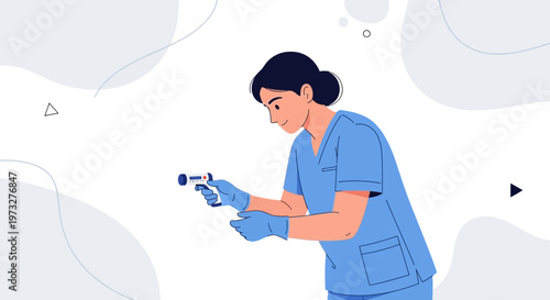 Nurse taking temperature with infrared thermometer, healthcare concept