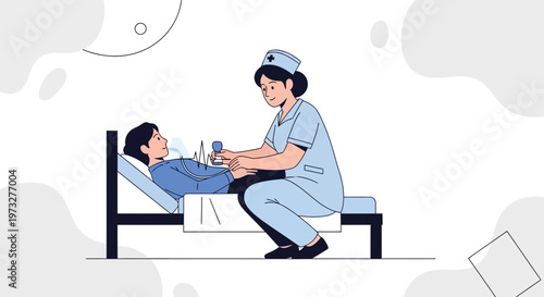 Nurse Caring for Patient in Hospital Bed with Medical Equipment