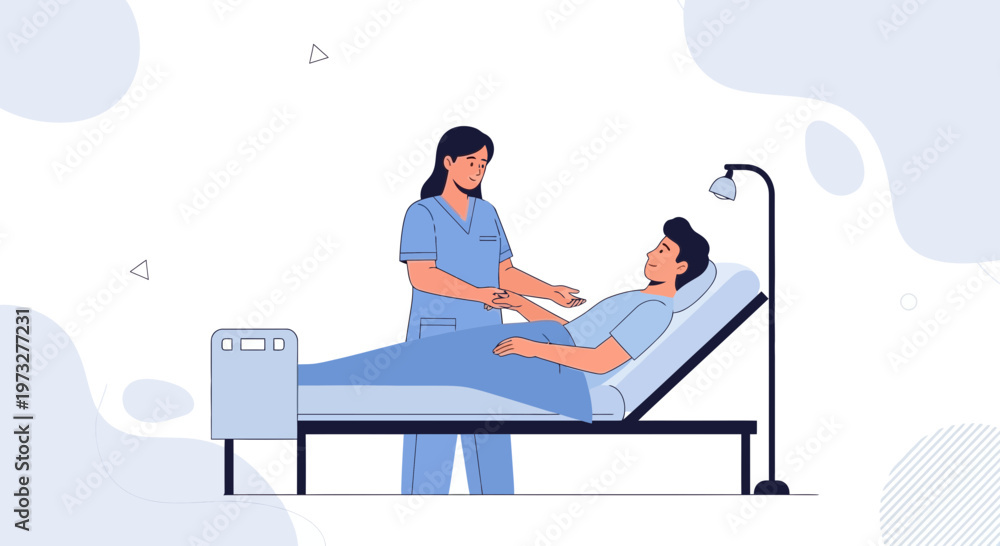 Obraz premium Nurse Caring for Patient in Hospital Bed, Medical Care Illustration