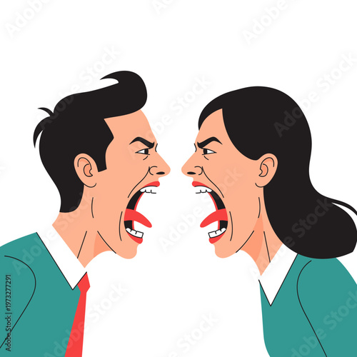 Angry Couple Arguing, Faces Close, Shouting Aggressively