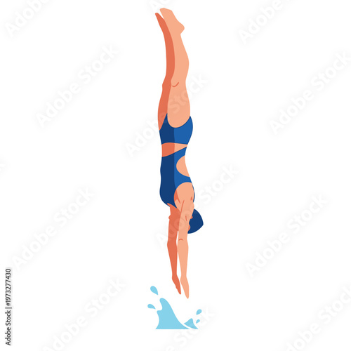 Woman Diving Into Water, Athletic Swimsuit, Upside Down Pose, Splash
