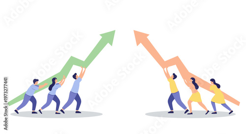 People pushing up growth arrows together.