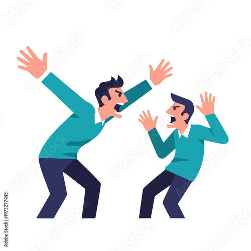 Angry Man Shouting at Scared Man, Conflict and Stress Illustration