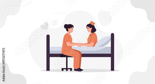 Nurse Holding Patient's Hand in Hospital Bed, Comfort and Care