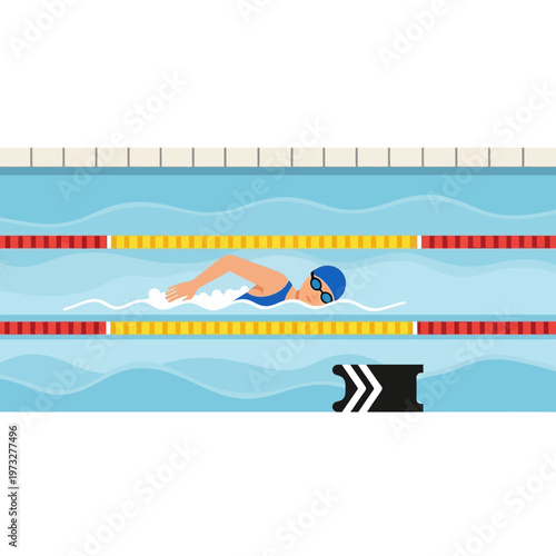 Woman swimming freestyle in a competition pool lane, athletic training and sport concept