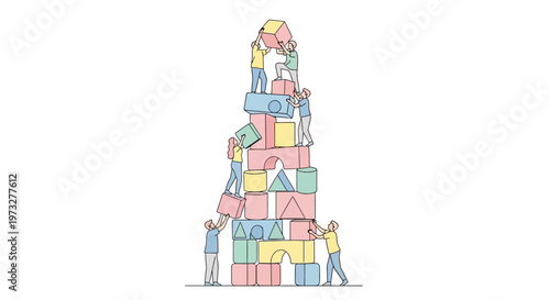 People building a block tower together.