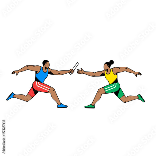 Athletes Passing Baton in Relay Race