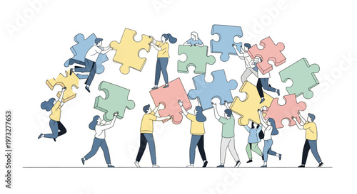 People Working Together on Jigsaw Puzzle.