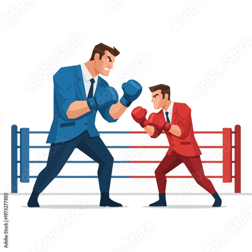 Businessmen boxing in ring, corporate competition, rivalry, strategy, conflict concept