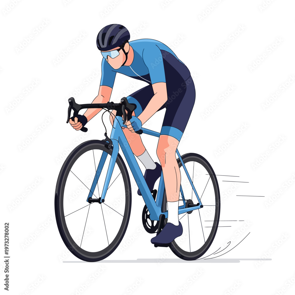 Naklejka premium Cyclist Riding Bicycle, Professional Athlete in Sportswear and Helmet, Dynamic Movement Illustration
