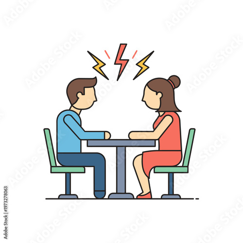 Couple arguing at table, conflict, disagreement, relationship problems, communication breakdown
