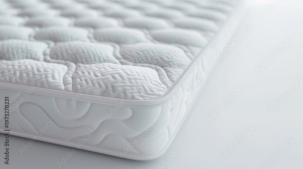 Fototapeta premium Close-up view of a white orthopedic mattress with quilted surface and textured sides