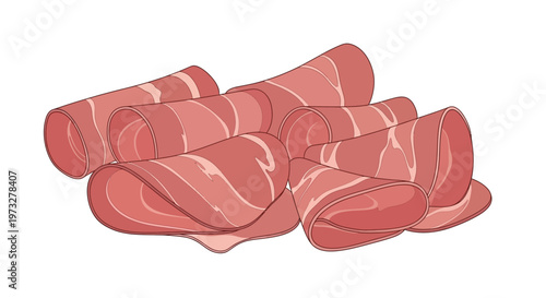 Raw sliced ham meat on plate.