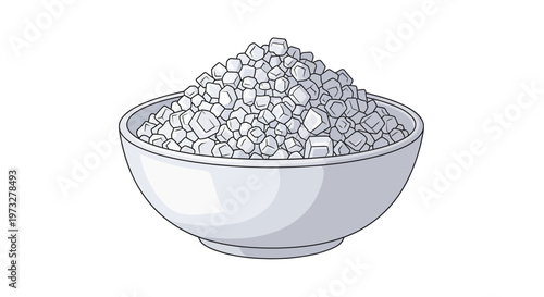 A bowl of white sugar crystals.