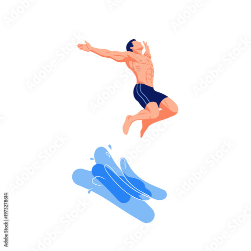 Man Jumping into Water, Summer Fun, Freedom, Active Lifestyle, Athletic Body