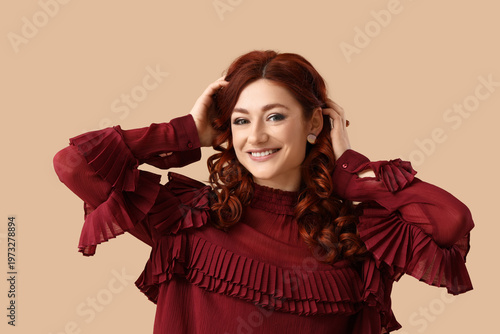 Beautiful young happy redhe...